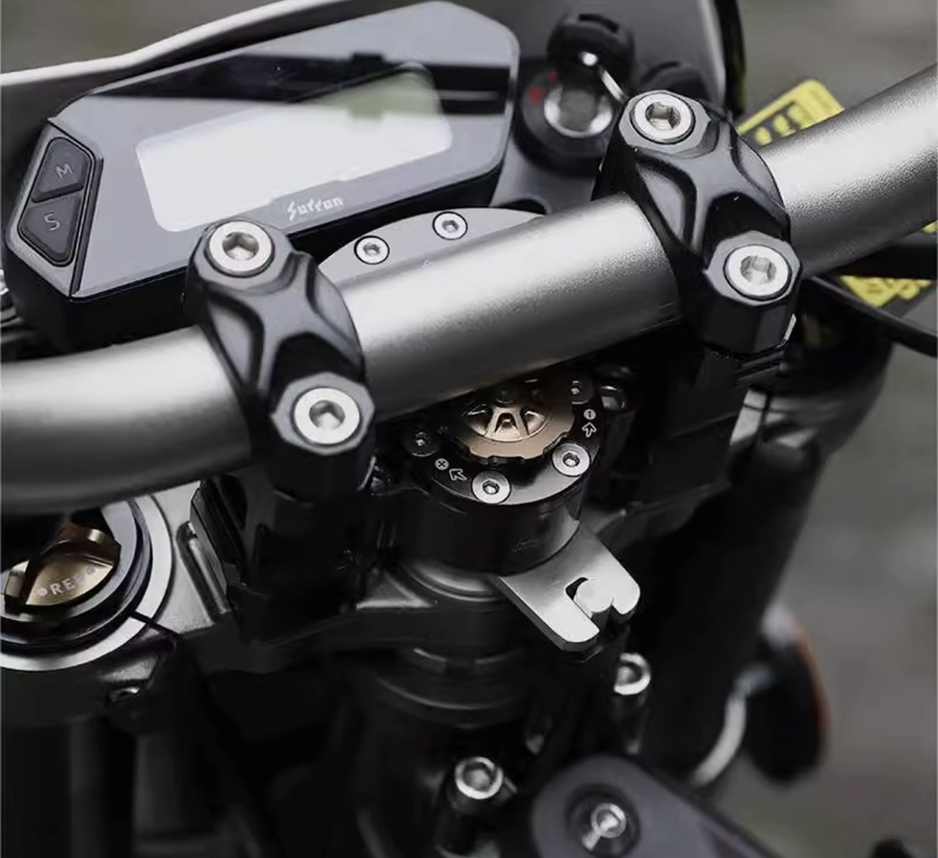 Sur-Ron ultra Upgraded Steering Damper KKE Titanium Handlebar Clamp Stabilizer with Raised Bar Mount